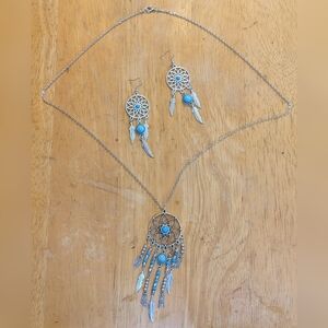 New Bohemian Western Style Synthetic Turquoise Necklaces And Earrings, T2B1B